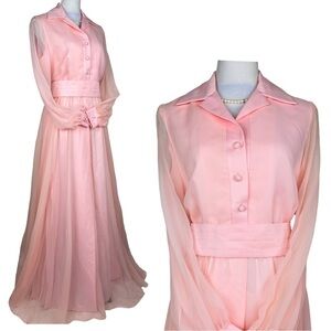 1970 Bubble Gum Pink Chiffon Princess Dress Full Length Vintage Jack Bryan Large